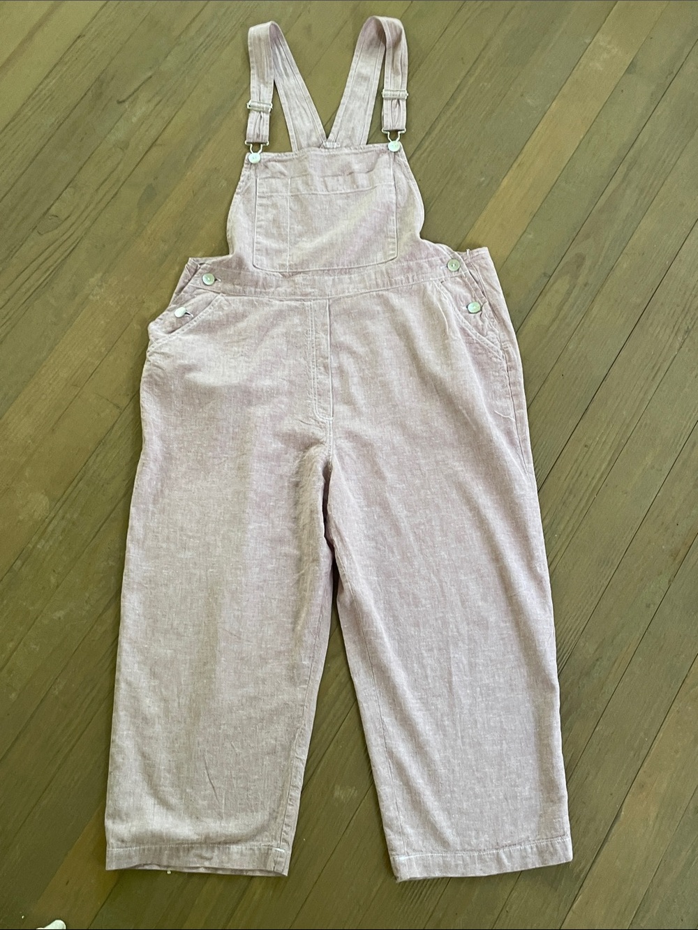 Goddess Gear Pink mauve Linen-Blend Crop Overalls. XL